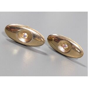 Vintage Swank Aurora Borealis AB Oval Cufflinks Gold Tone